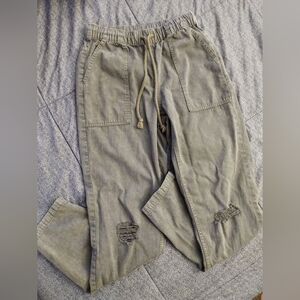Aerie Olive Green Distressed Drawstring Pants Size XS